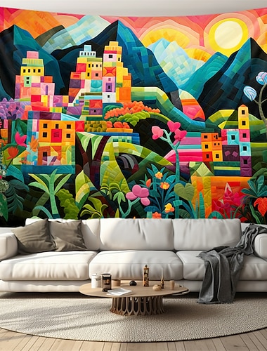 quilting art maisons suspendus tapisserie mur art grande tapisserie décor mural photographie toile de fond couverture rideau maison chambre salon décoration