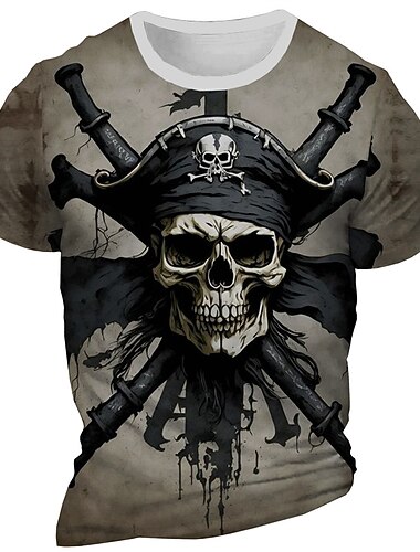  Herren Grafik Skelett Seeräuber T Shirt Kurzarm T-Shirt 3D-Druck Rundhalsausschnitt Hemd Täglich Designer Retro Vintage Sport im Freien Ferien Ausgehen Burgunderrot Blau Purpur Frühling & Sommer