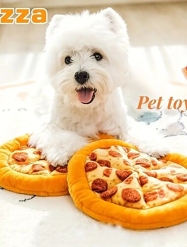  1 unidad de juguete de peluche chillón con diseño de pizza para mascotas, juguete masticable duradero para perros, suministro interactivo