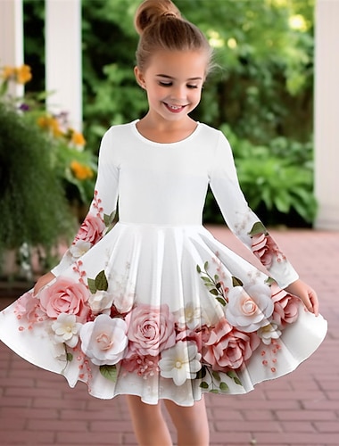  Κορίτσια » 3D Φλοράλ Φόρεμα Μακρυμάνικο 3D εκτύπωση Άνοιξη Φθινόπωρο Αθλήματα & Ύπαιθρος Καθημερινά Αργίες χαριτωμένο στυλ Καθημερινό Πανεμορφη Παιδιά 3-12 χρόνια Καθημερινό φόρεμα Φόρεμα σε γραμμή Α
