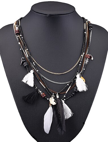  Karneval böhmische mehrschichtige Halskette handgemachte Perlen Feder Fransen Pullover Kette Harz Reisperlen Tourismus Schmuck