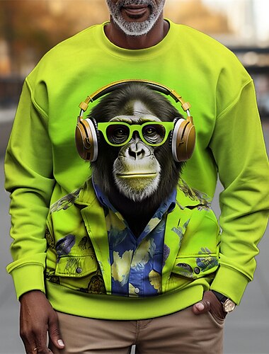  Herren Graphic Orang-Utan Sweatshirts Pullover Sweatshirt Langarm Sweatshirt Rundhalsausschnitt Modisch Täglich Brautkleider schlicht 3D-Druck Urlaub Festtage Ausgehen Bedruckt Frühling & Herbst