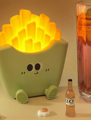 Мультяшный креативный ночник с картофелем фри, USB перезаряжаемый сенсорный ночник, настольные украшения для подарка на день рождения ребенка, 1 шт.