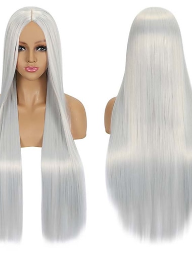  Synthetische Perruk Rechte Middelste Scheiding Machinegemaakte Perruk Lange A1 A2 A3 A4 A5 Synthetisch Haar Vrouwen Cosplay Zachte Feest Blonde Roze Rode Halloween Perrukken