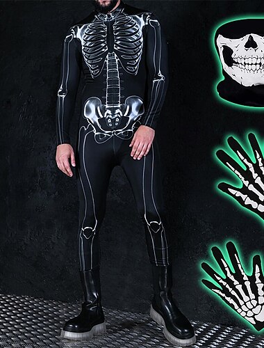  Skelet Cosplay kostume Handsker Maske Herre Dame Film Cosplay Skræmmende kostume Sort Lilla Grøn Trikot / Heldragtskostumer Halloween Karneval Maskerade polyester