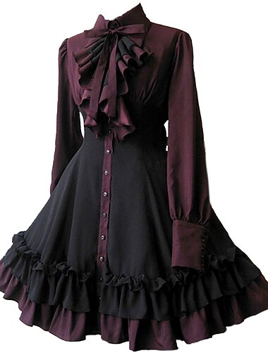  Retro Vintage Punk & Gothic Steampunk Kleid A-Linie Kleid Cosplay Patchwork Damen Fantasie Steampunk Leistung Party Erwachsene Kleid Frühling Herbst