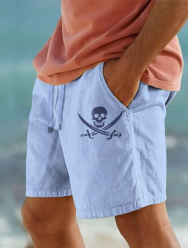  Herren Totenkopf Motiv Shorts Kurze Hosen Sommer-Shorts Strandshorts Kurze Hosen Mittlere Taillenlinie Hawaiianisch Brautkleider schlicht Outdoor Festtage Ausgehen Kordelzug Elastische Taille Bedruckt