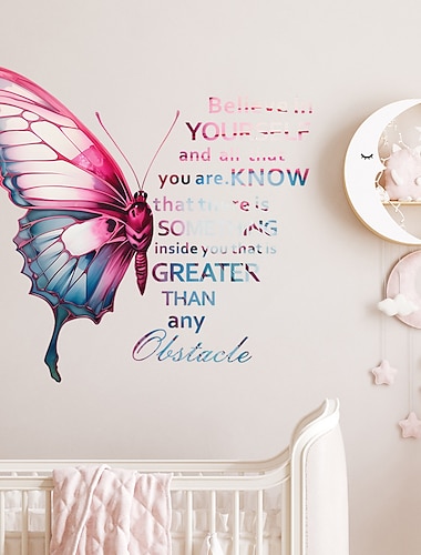  Wall Sticker Butterfly English Valentine's Day Home Bedroom Living Room Wall Decoration Waterproof Self-Adhesive Paper Wall Sticker