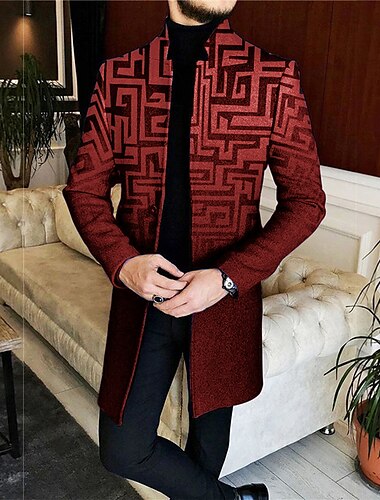  Herren Geometrie Wintermantel Mantel warm halten Atmungsaktiv Komfortabel Geschäftlich Brautkleider schlicht Arbeit Tragen Sie, um zu arbeiten Ausgehen Tasche Bedruckt Herbst Winter Ständer Langarm