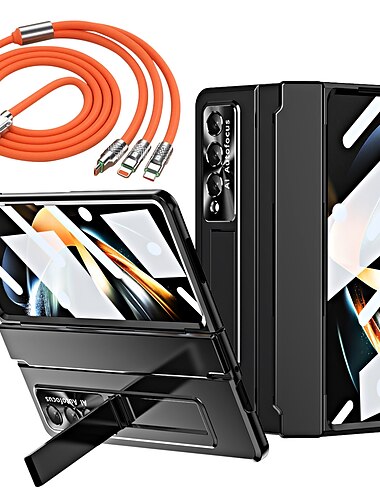  Handyhülle + 3-in-1-Multi-Schnellladekabel für Samsung Galaxy Z Fold 5 Z Fold 4 Z Fold 3 Ganzkörperhülle mit Ständer, Flip-Ganzkörper-Schutz-PC
