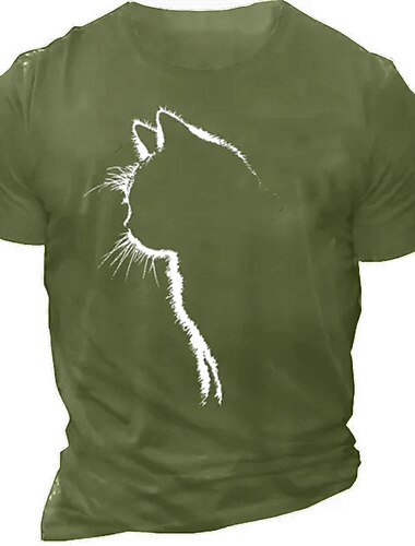  Herren Tiermotiv Katze T Shirt T-Shirt 100% Baumwolle Kurzarm Grafik Hemd Schwarz Weiß Armeegrün Bequemes T-Shirt Sport im Freien Ferien Modedesigner-Kleidung