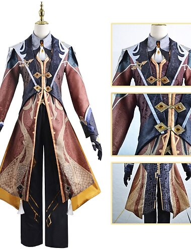  Zhongli Anime Cosplay kostume Cosplay jakkesæt Halloween Maskerade Parykker Kostume Til Herre Teenager Voksne