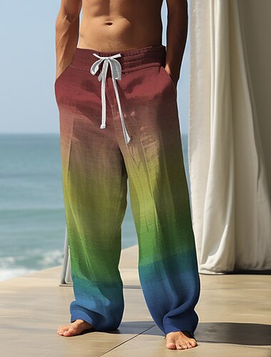  سراويل رجالية غير رسمية بطباعة ثلاثية الأبعاد بألوان قوس قزح متدرجة LGBT سراويل خارجية للشارع للخروج من البوليستر أحمر أرجواني أخضر S M L سراويل مرنة متوسطة الخصر