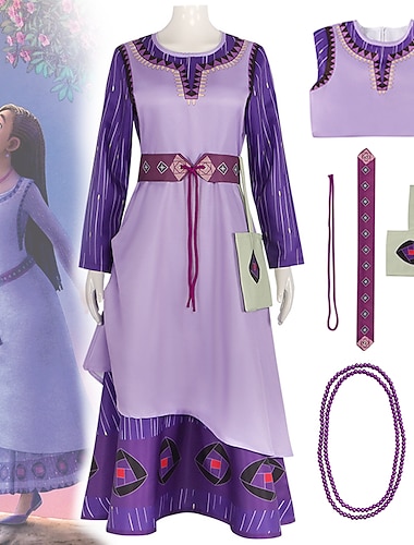  Souhait Princesse Acha Robe Costume de Cosplay Tenue Femme Fille Cosplay de Film Le style mignon Violet Halloween Carnaval Le Jour des enfants Robe Ceinture Sac