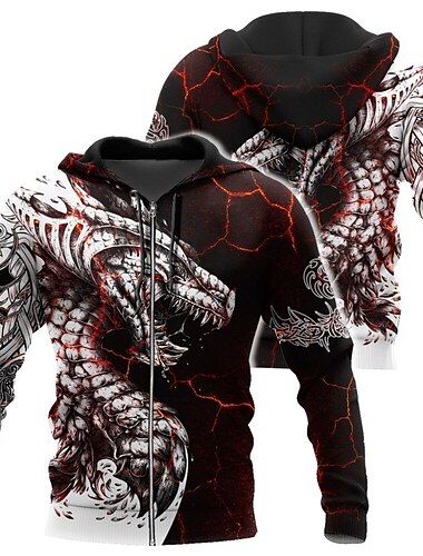  Herren Drache Grafik-Drucke Hoodie Sweatshirt Kapuze Hoodies Pullover Kapuzenshirt mit durchgehendem Reißverschluss Langarm Sweatshirt mit Kapuze Mit Kapuze Strassenmode 3D-Druck Sport & Natur