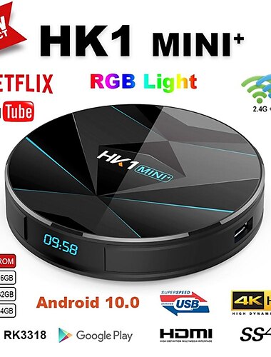  Android 10 HK1MAX MINI Smart TV Box 2.4G/5G Wifi RK3318 Quad Core BT 4.0 RAM 2GB 4GB16G /32G 64G Google Media Player Voice Control Youtube Set Top Box Support IP TV