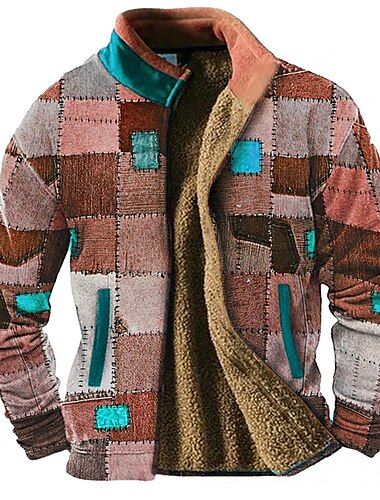  Herren Graphic Patchwork Sweatshirts Reißverschluss-Sweatshirt Fleecejacke Oberbekleidung Langarm Sweatshirt Ständer Täglich Brautkleider schlicht Vintage-Retro Urlaub Festtage Ausgehen Vlies Winter
