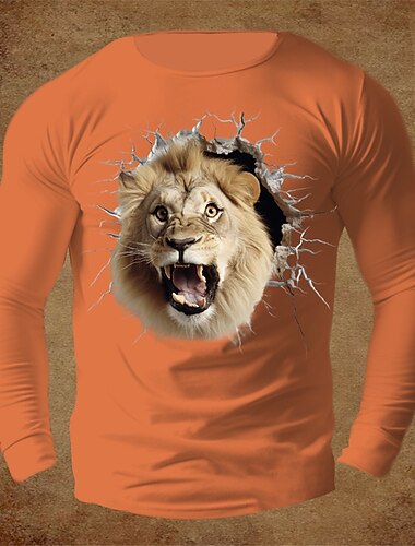  animal lion blanc orange bleu foncé t-shirt tee-shirt homme 100% coton graphique t-shirt vintage chemise basique manches longues confortable tee sport plein air vacances printemps automne vêtements