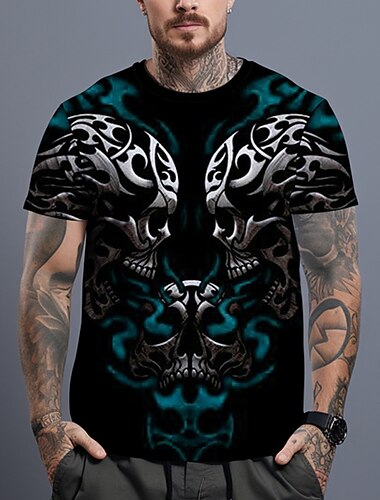  Herr Grafisk Dödskalle T-shirt Kortärmad T-shirt 3D-tryck Rund hals Skjorta Dagligen Designer Ledigt Utomhussport Helgdag Utekväll Rubinrött Blå Purpur Vår & sommar Kläder S M L XL 2XL 3XL 4XL