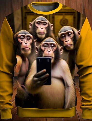  Férfi Grafika Állat Orangután Pulóverek Pulóver pulóver Hosszú ujj Pulóver Terített nyak Divat Napi Alkalmi 3D nyomtatás Vakáció Szabadság Alkalmi Nyomtatott Tavasz & Ősz