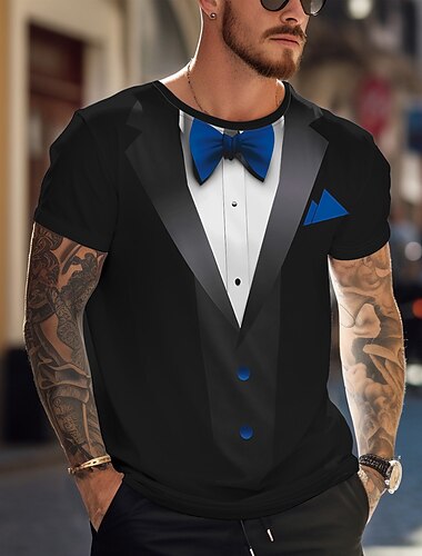  Valentijnsdag Voor heren Grafisch Strik Korte mouw T-shirt 3D-afdrukken Strakke ronde hals Overhemd Dagelijks Buiten Casual Feest Casual Feestdagen Geel Rood blauw Lente zomer Kleding Normaal S M L