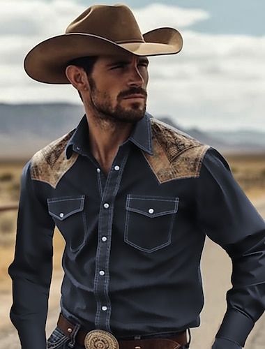  Hombre Cowboy Camisa camisa occidental Camisa vaquera Manga Larga Tropical Moda Design Exterior Diario Otoño invierno Cuello Vuelto Estampado Abotonar Negro Amarillo Azul Marino Verde Trébol