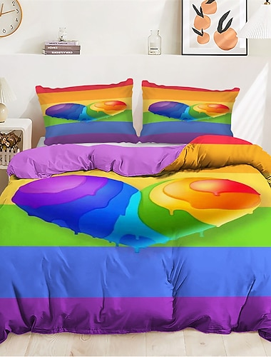  100% coton housse de couette ensemble arc-en-ciel coeur motif couette ensemble doux luxe ensemble de literie décor à la maison crépuscule literie cadeau roi reine pleine taille lgbt