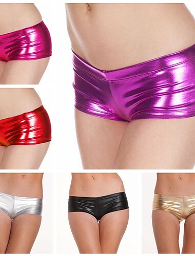  Métallique Années 1980 Latex Brillant Shorts Cuir PU Moulant Couleur Unie Femmes Mascarade Soirée Enterrement de Vie de Jeune Fille Défilé de la Fierté Adulte Shorts