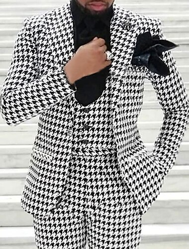  черно-белые мужские костюмы для выпускного вечера твидовые свадебные костюмы в ломаную клетку клетчатый толстый костюм из 3 предметов модный деловой формальный костюм однобортный пиджак + жилет +