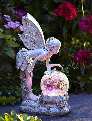  λουλούδι άγαλμα νεράιδα φωτίζει κορίτσι διακόσμηση υπαίθριο κήπο αυλή άγγελος νεράιδα ηλιακό φως