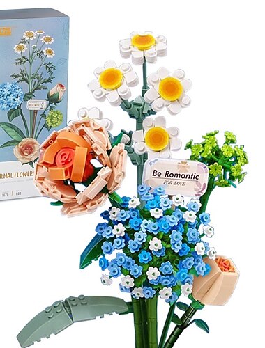  Cadeaux pour la fête des femmes, blocs de construction miniatures, ensemble de bouquets de fleurs artificielles, décoration d'intérieur, cadeau pour petite amie, cadeau de fête des mères, cadeaux de