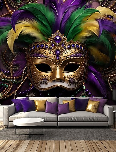  Karnevals Fasching Fasnacht Maske hängende Tapisserie Wandkunst große Tapisserie Wandbild Dekor Fotografie Hintergrund Decke Vorhang Zuhause Schlafzimmer Wohnzimmer Dekoration