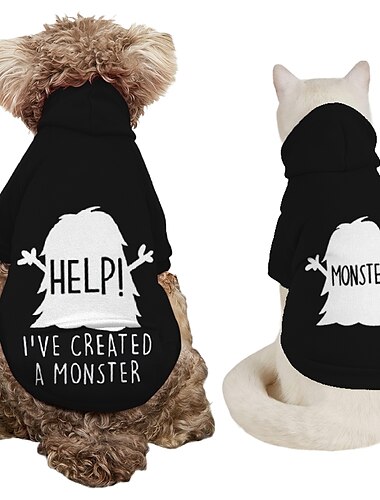  толстовка с капюшоном для собак с принтом букв текстовые мемы помогают монстрам свитера для собак для больших собак свитер для собак однотонный мягкий флис одежда для собак толстовка с капюшоном для