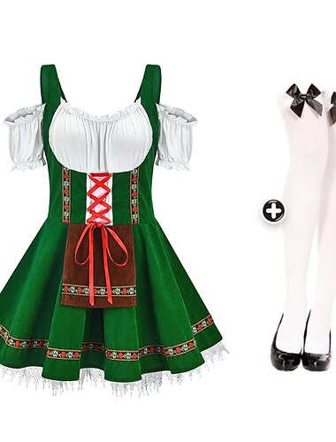  Karneval Oktoberfestbier Kostüm Dirndl Trachtenkleider Strumpf Oktoberfest / Bier Bayerisch Bayerisch Wiesn Traditioneller Stil Wiesn Damen Stoff im traditionellen Stil Hemd Schürze Socken