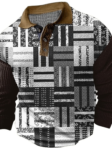  Miesten Skottiruutukuvio Vohveli poolopaidat Golfpaita Pitkähihainen Poolopaidat Kauluspaidat Vintage Vapaa-aika Lomavaatteet Muodolliset vaatteet Festivaalivaatteet Napit 3D-tulostus Kevät Musta