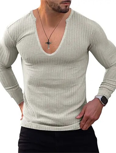  Bărbați Tricou Tricou din tricot Tee Top Tricou cu maneca lunga Manșon Lung În V Primăvara & toamnă Simplu Pit Strip Modă Designer De Bază Vacanță Stradă Ieșire Roșu Vin Negru Albastru Top tricou
