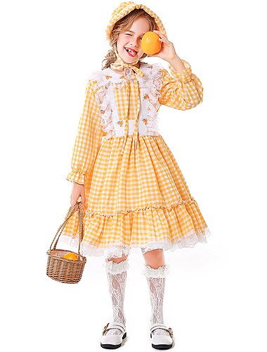  domestica Ragazza pioniera Vestiti Cuffia Costume della prateria Per bambini Da ragazza Cosplay Carnevale Prestazioni Halloween Halloween Carnevale Costumi di Halloween facili