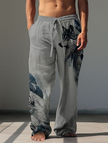  Voor heren dier Wolf Vrijetijdsbroek Broeken Wijde broek Medium Taille Vintage Buiten Streetwear Alledaagse kleding Herfst winter Groen Khaki Grijs