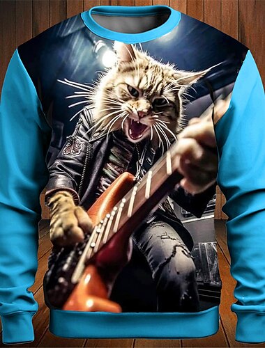  Musikfestival Herren Farbblock Katze Lustig Sweatshirts Golf-Pullover Langarm Sweatshirt Rundhalsausschnitt Mode Täglich Lässig 3D-Druck Urlaub Ferien Ausgehen Druck Frühling & Herbst