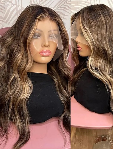  Peluca Pelo Natural Cierre 4x13 Cabello Brasileño Ondulado Múltiples colores Parte media Mujer Densidad 130% 150% con pelo de bebe 100% Virgen Pre-arrancado Larga A1 Pelucas de Cabello Natural