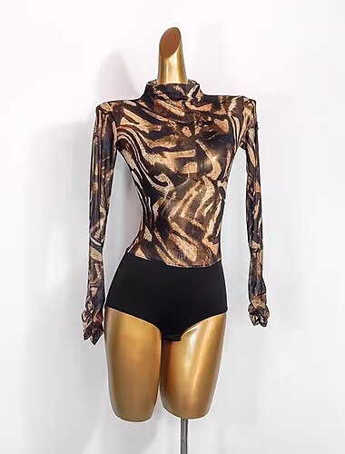  χορός salsa latin χορός αίθουσα χορού χορός Leotard / onesie καθαρό χρώμα splicing προπόνηση γυναικείας απόδοσης με μακριά μανίκια mesh spandex