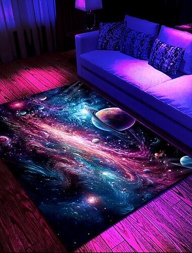  Schwarzlicht-Teppich, UV-reaktiver, im Dunkeln leuchtender Teppich, Küchenmatte, rutschfeste, ölbeständige Trippy Galaxy-Bodenmatte, Wohnzimmerteppich, Innen- und Außenmatte, Schlafzimmerdekoration,