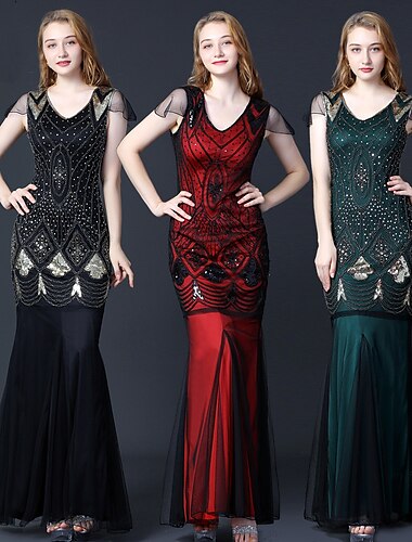  Retro Vintage Goldene Zwanziger 1920er Flapper Kleid Kleid Maskerade Der große Gatsby Hochzeitsgast Pailletten Damen Maskerade Hochzeit Hochzeitsgast Party / Abend Erwachsene Kleid