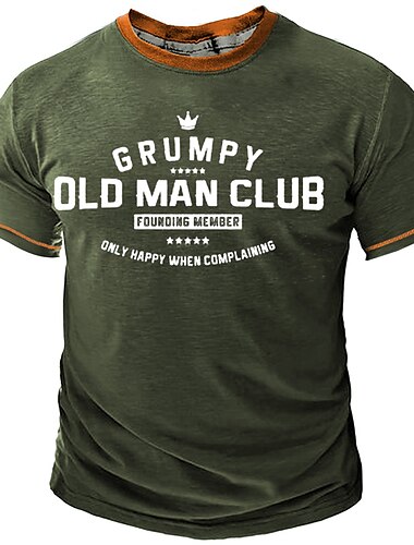  Men's Graphic Letter Old Man T shirt Short Sleeve T shirt 3D Print Crew Neck Shirt Daily Designer Retro Vintage Sports Outdoor Holiday Going out Navy Blue Light Grey Army Green Spring & Summer