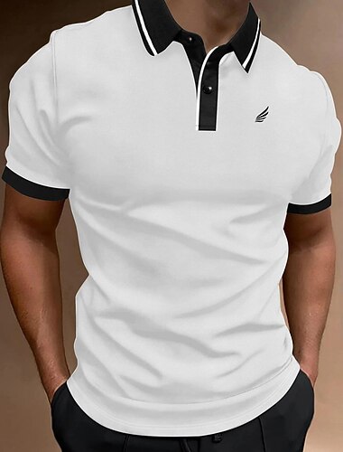  Herre POLO Trøje Button Up Poloer Afslappet Sport Knaphul Kortærmet Mode Basale Farveblok Patchwork Broderi Sommer Regulær Sort Hvid Gul Vin Blå Mørkegrøn POLO Trøje