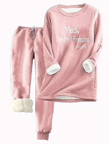  Damen Hosen-Sets warmes tägliches Trainingsanzug Sweatshirt Jogginghosen lange Ärmel Rundhals Brief Kordelzug Druck lässig täglich Schwarz Rosa Rot Herbst  Winter reguläre Passform