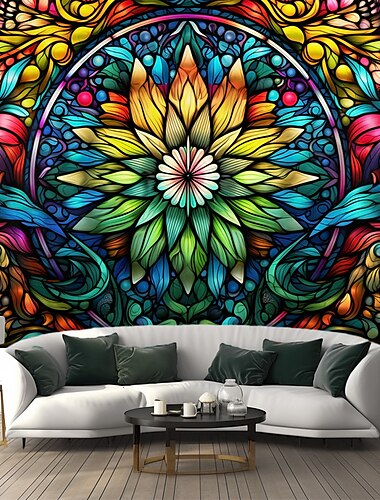  vitrail mandala tenture murale tapisserie art mural grande tapisserie décor mural photographie toile de fond couverture rideau maison chambre salon décoration