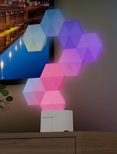  LED Smart Light Tuya/Bluetooth RGB Quantum Waben Wandlampen 6/10 Pack Hex Glow LED Lichter USB-betriebene Esports Atmosphärenlichter mit App  Soundkontrolle zur Wohnraumdekoration