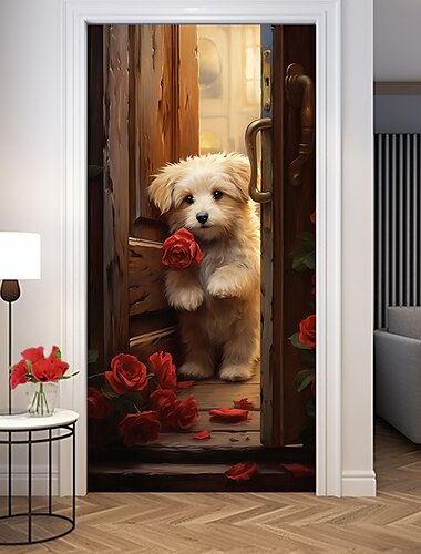  cool wallpapers muurschildering valentijnsdag hond deur cover veranda sticker peel and stick verwijderbaar pvc/vinyl materiaal zelfklevend/klevend vereist muurdecor voor woonkamer, keuken, badkamer