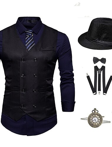 Retro Vintage Goldene Zwanziger 1920er Outfits Anzüge & Blazer Der große Gatsby Gentleman Herren Halloween Alltagstauglich Party / Cocktail Erwachsene Hut Krawatte Hosenträger Ganzjahres